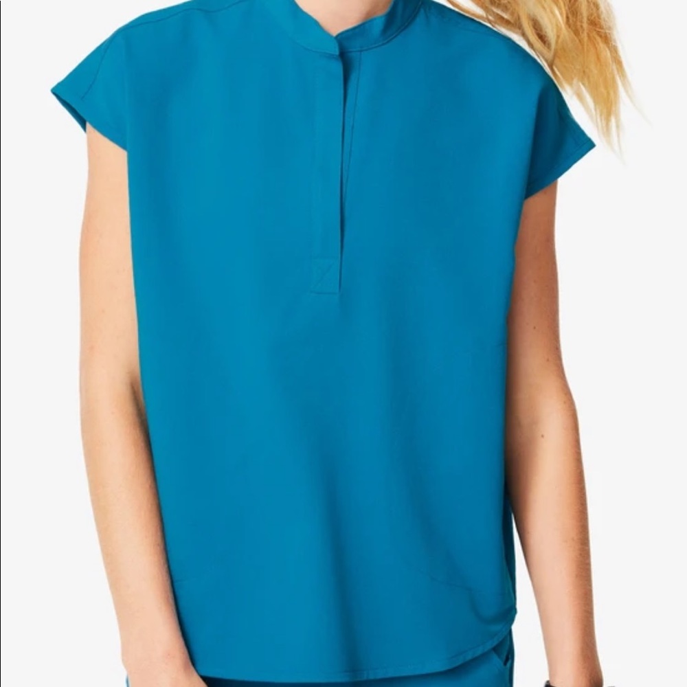 Figs - Alps Blue - Mandarin Collar Scrub Top